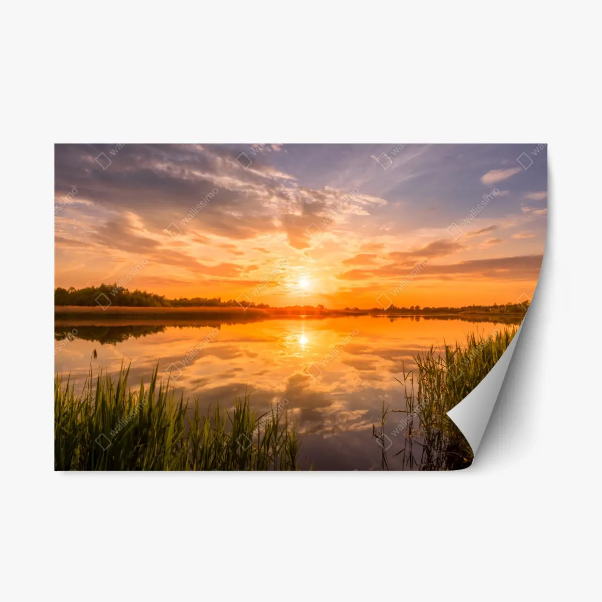 Repositionierbarer Aufkleber goldener sonnenuntergang über idyllischem see – Pixers®
