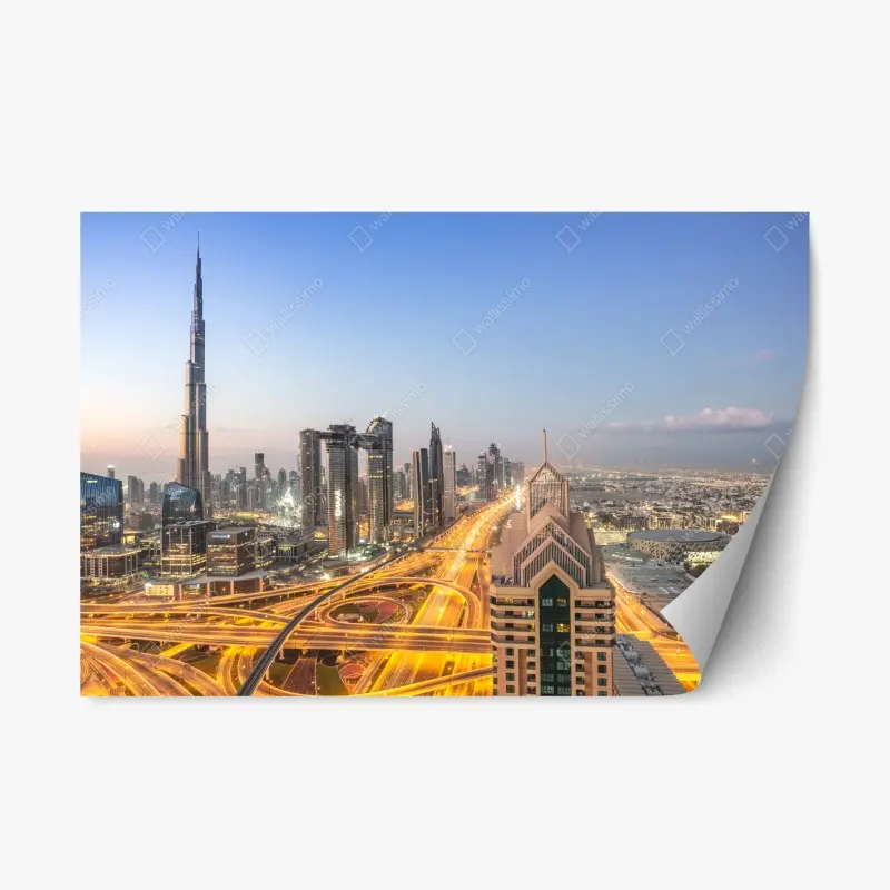 Repositionierbarer Aufkleber skyline von Dubai bei dämmerung