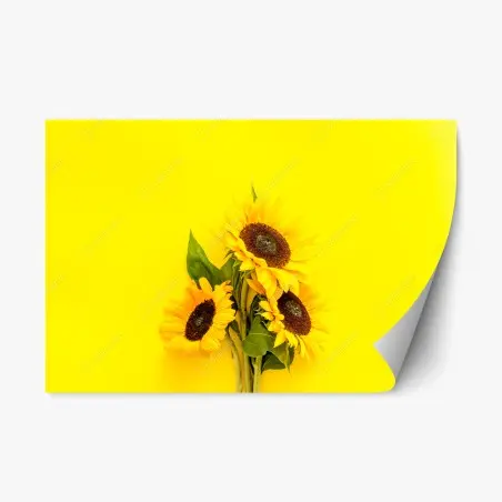 Repositionierbarer Aufkleber leuchtender sonnenblumenstrauß auf gelbem hintergrund – Pixers®