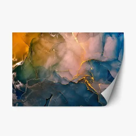 Repositionierbarer Aufkleber blaues und goldenes abstraktes marmormotiv – Pixers®