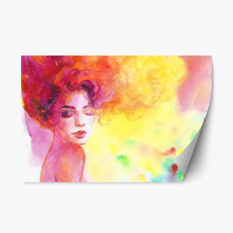 Repositionierbarer Aufkleber leuchtendes aquarellporträt einer frau