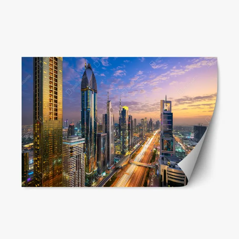 Repositionierbarer Aufkleber stadtszene Dubais bei dämmerung