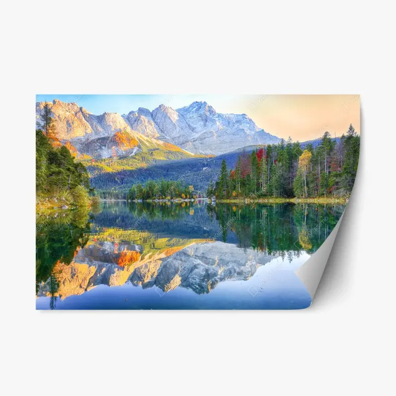 Repositionierbarer Aufkleber herbstliche spiegelung am Eibsee bei Zugspitze