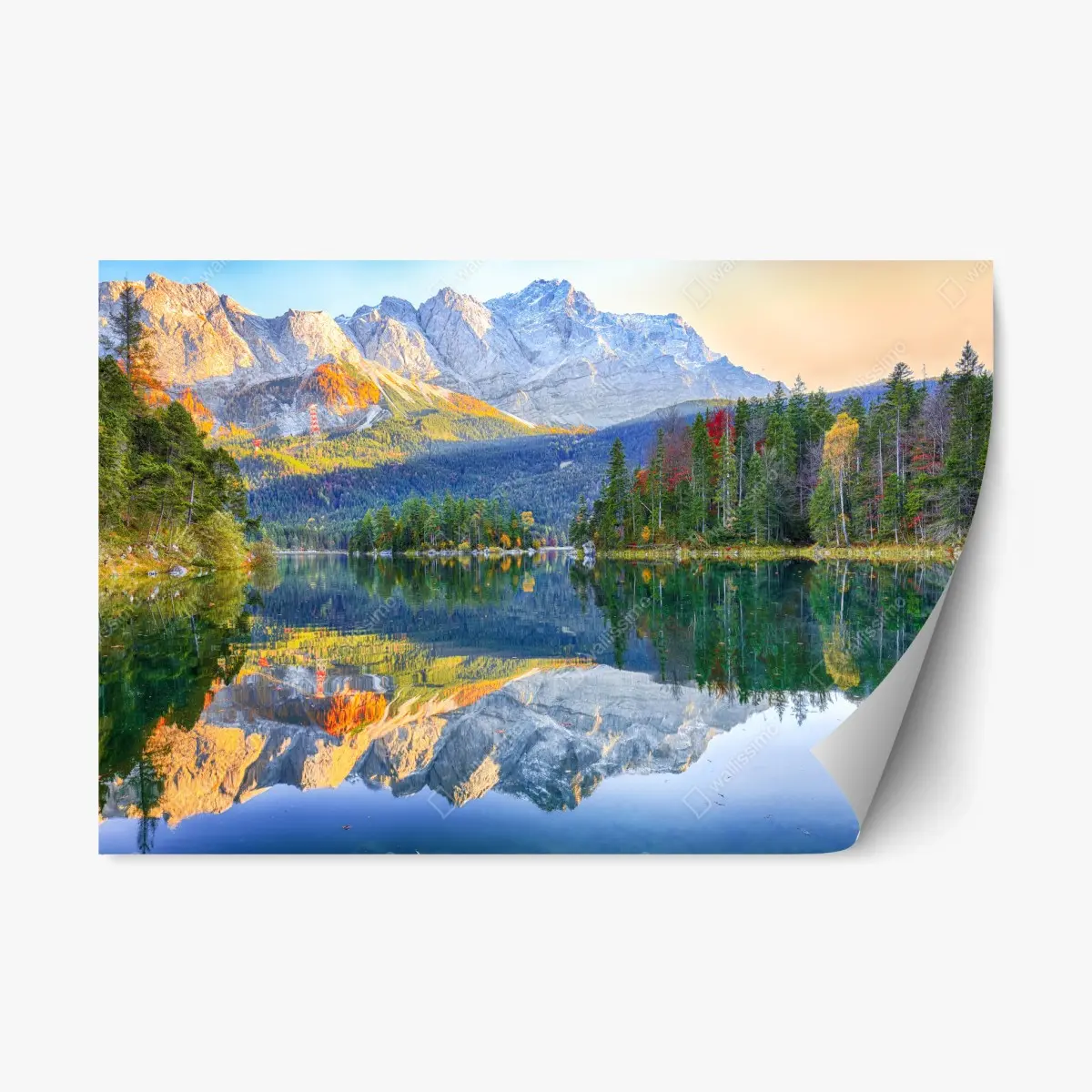 Repositionierbarer Aufkleber herbstliche spiegelung am Eibsee bei Zugspitze – Pixers®