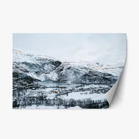 Repositionierbarer Aufkleber ruhige winterliche berglandschaft über zugefrorenem see – Pixers®