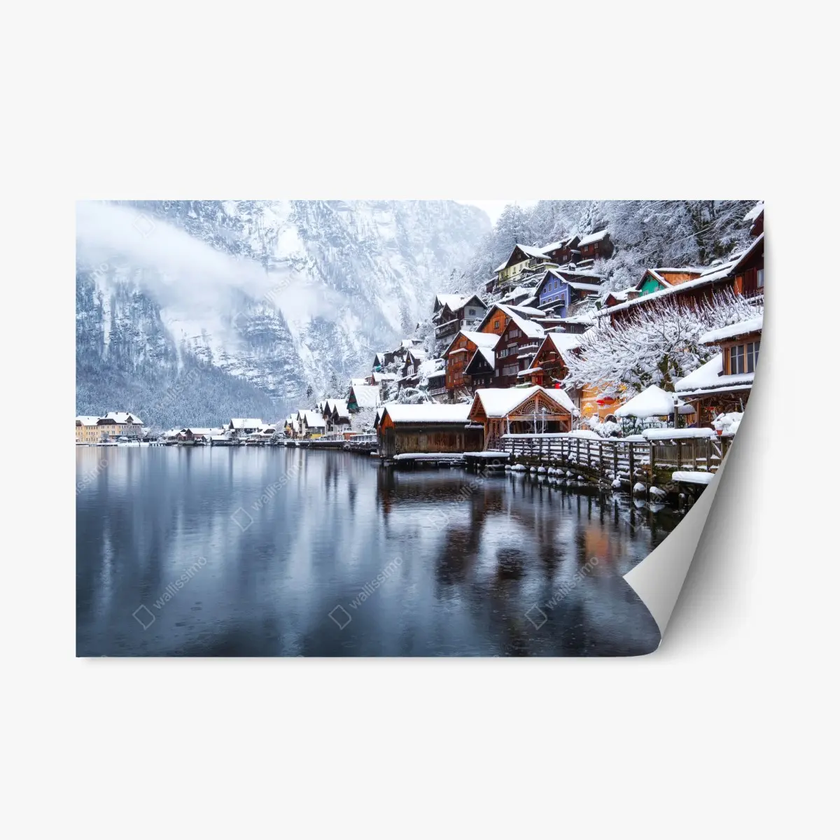 Repositionierbarer Aufkleber verschneites Hallstatt am see – Pixers®