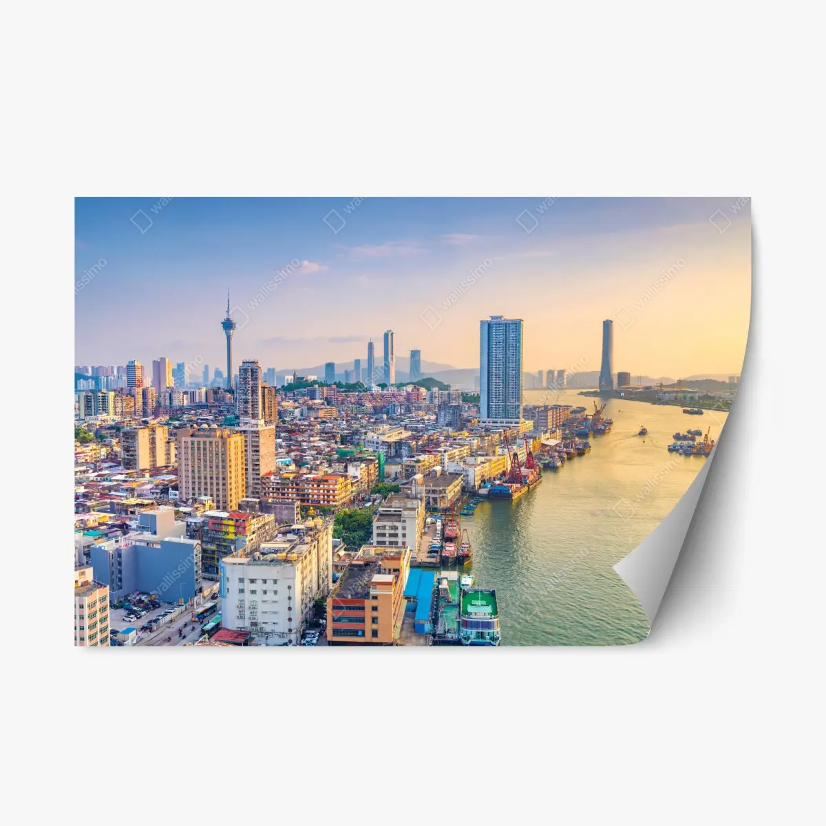 Repositionierbarer Aufkleber Macau skyline bei sonnenuntergang – Pixers®
