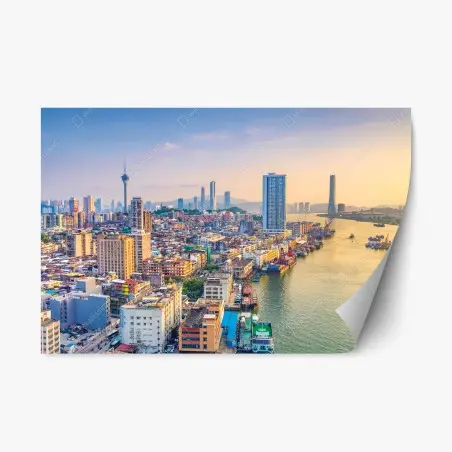 Repositionierbarer Aufkleber Macau skyline bei sonnenuntergang – Pixers®