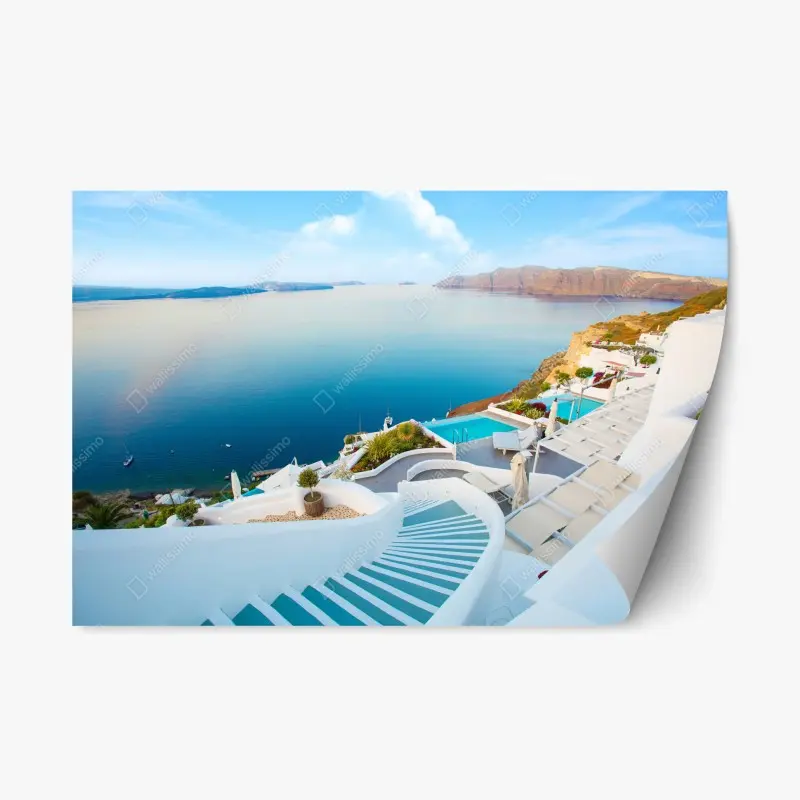 Repositionierbarer Aufkleber Santorini meerblick terrasse