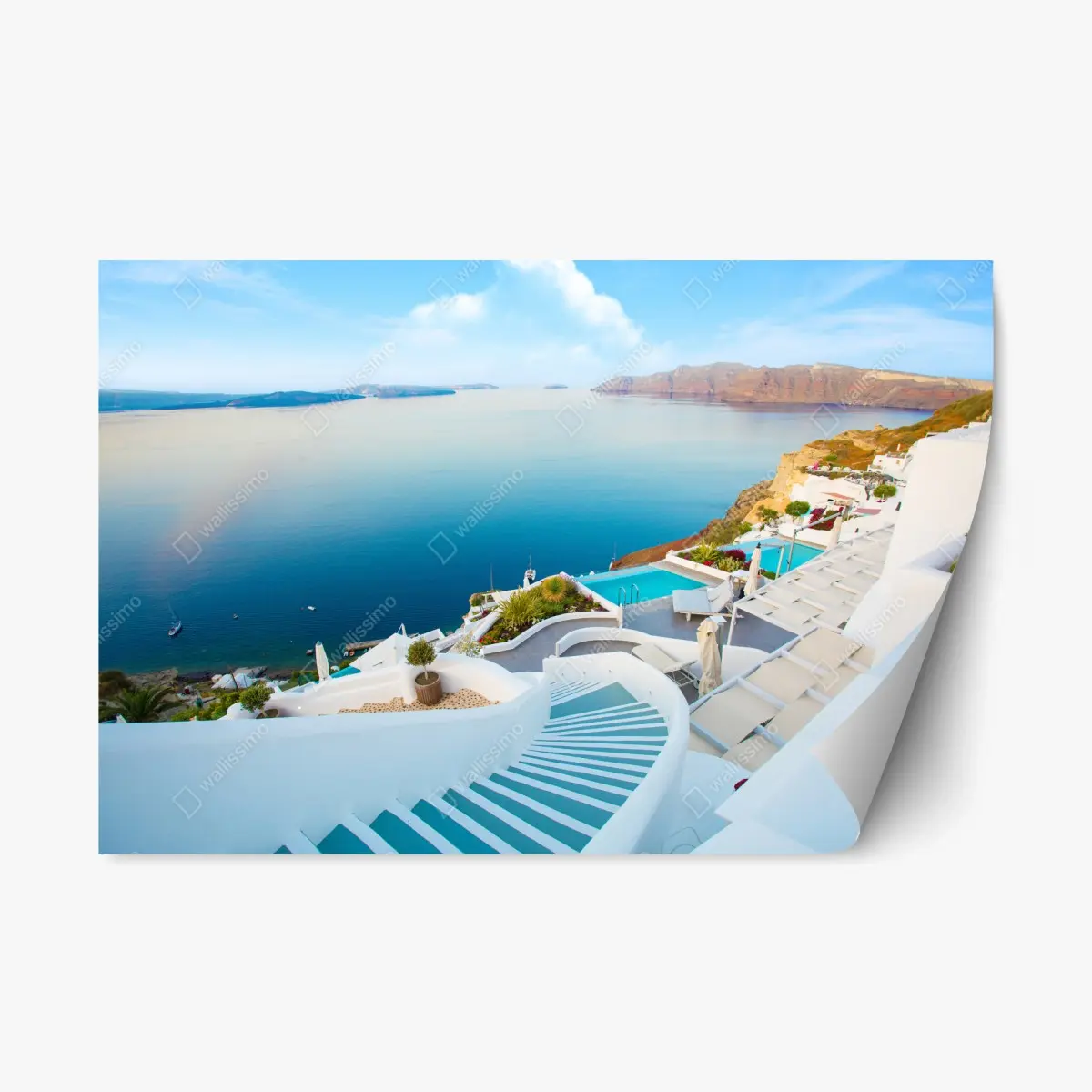 Repositionierbarer Aufkleber Santorini meerblick terrasse – Pixers®
