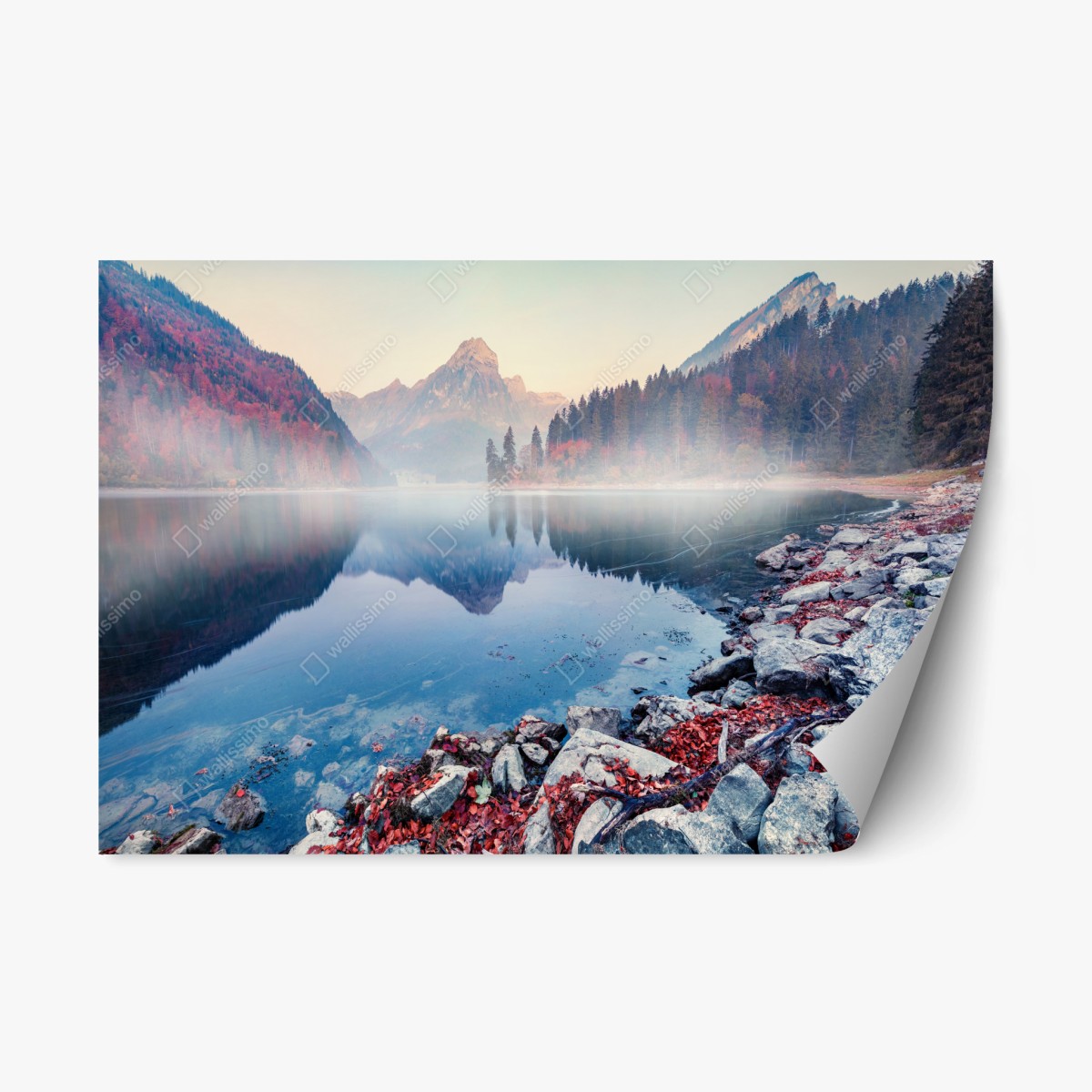 Repositionierbarer Aufkleber nebliger herbstmorgen am Obersee, Schweizer Alpen – Pixers®