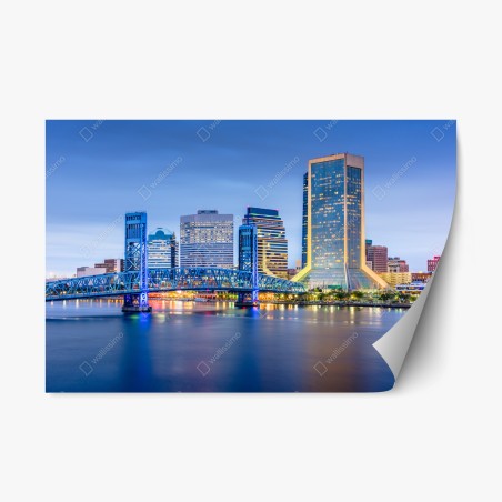 Repositionierbarer Aufkleber Jacksonville skyline bei dämmerung – Pixers®
