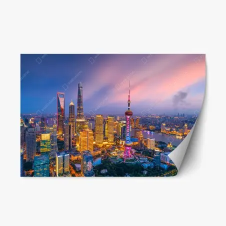 Repositionierbarer Aufkleber Shanghai nächtliche skyline – Pixers®