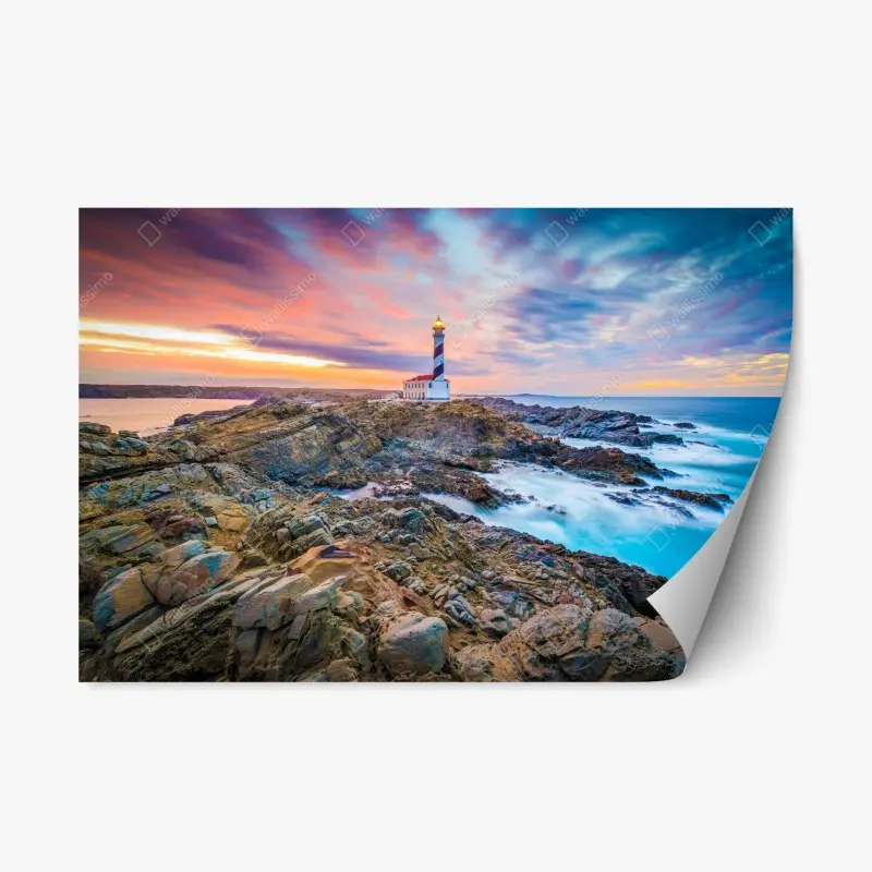 Repositionierbarer Aufkleber sonnenuntergang bei leuchtturm Favaritx, Menorca