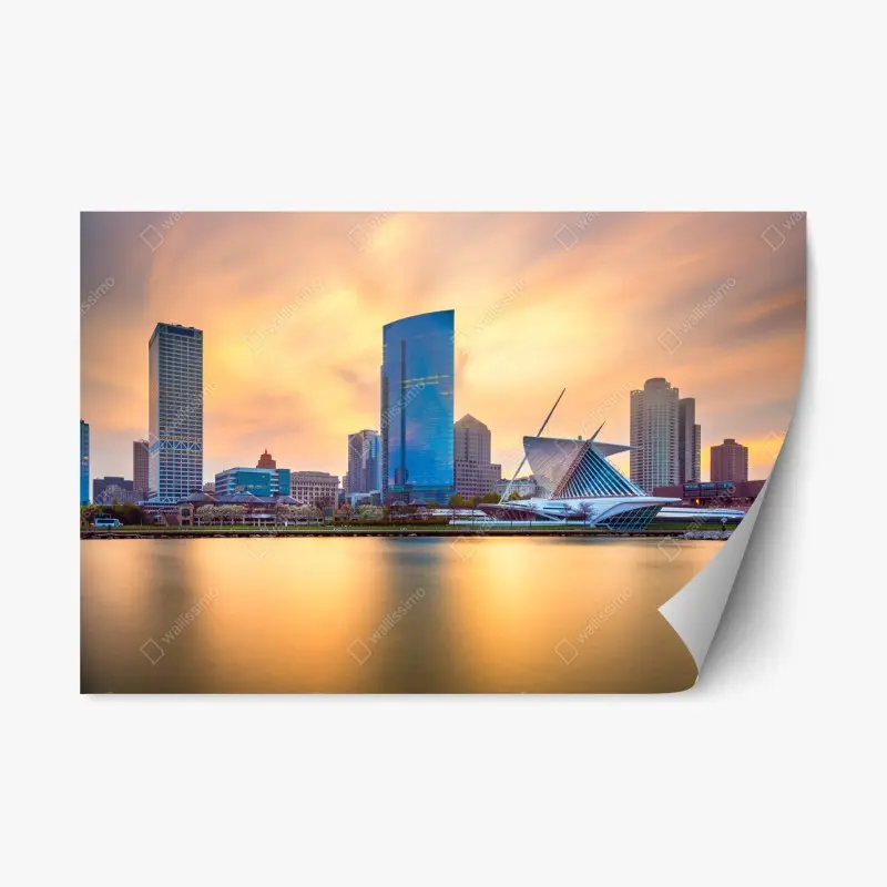 Repositionierbarer Aufkleber Milwaukee skyline bei dämmerung