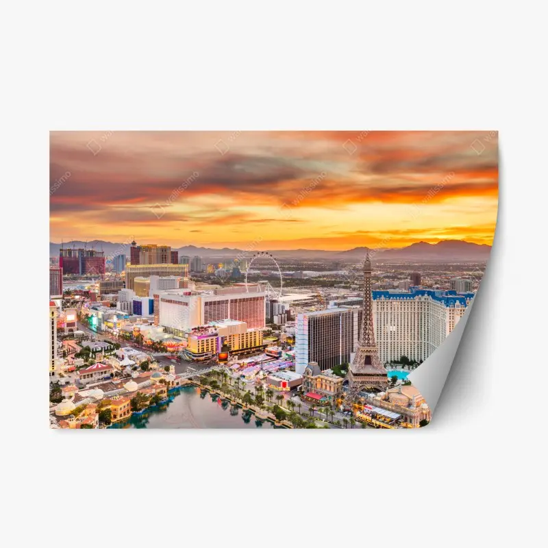 Repositionierbarer Aufkleber Las Vegas skyline bei sonnenuntergang
