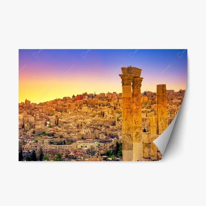 Repositionierbarer Aufkleber goldene Amman skyline mit antiken säulen