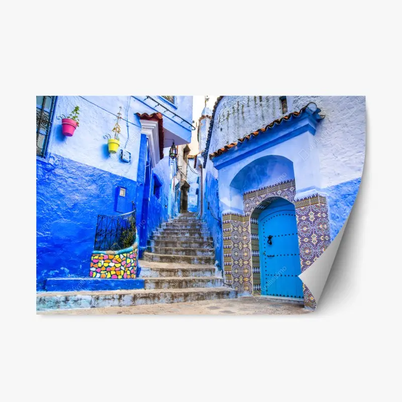 Repositionierbarer Aufkleber blaue gasse in Chefchaouen, Marokko
