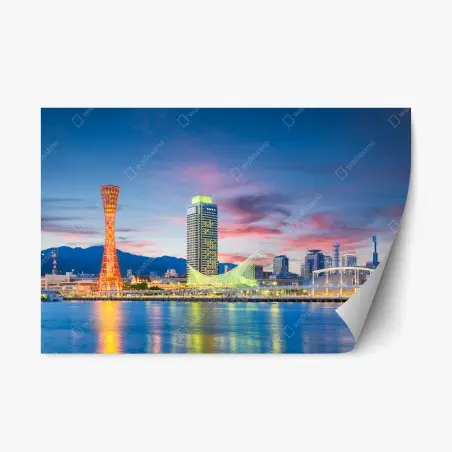 Repositionierbarer Aufkleber Kobe skyline bei dämmerung – Pixers®