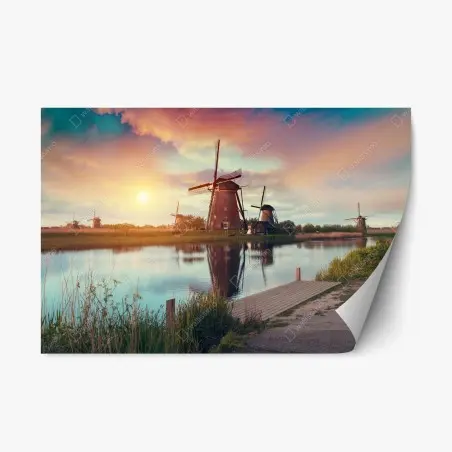 Repositionierbarer Aufkleber sonnenuntergang über windmühlen in den Niederlanden – Pixers®