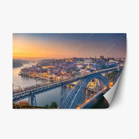 Repositionierbarer Aufkleber porto skyline bei dämmerung mit Dom Luís I – Pixers®