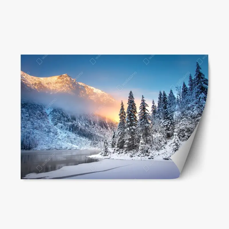 Repositionierbarer Aufkleber winterlicher sonnenaufgang am Morskie Oko