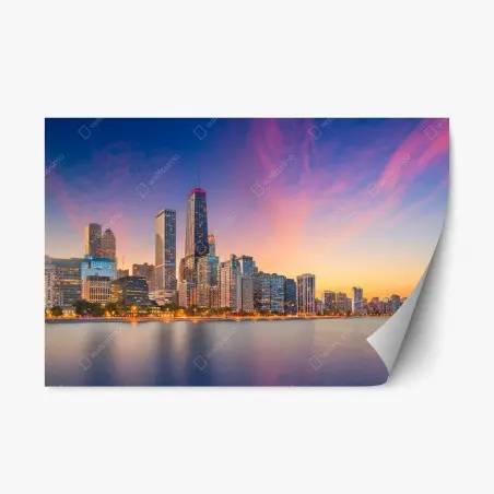 Repositionierbarer Aufkleber Chicago skyline bei dämmerung – Pixers®