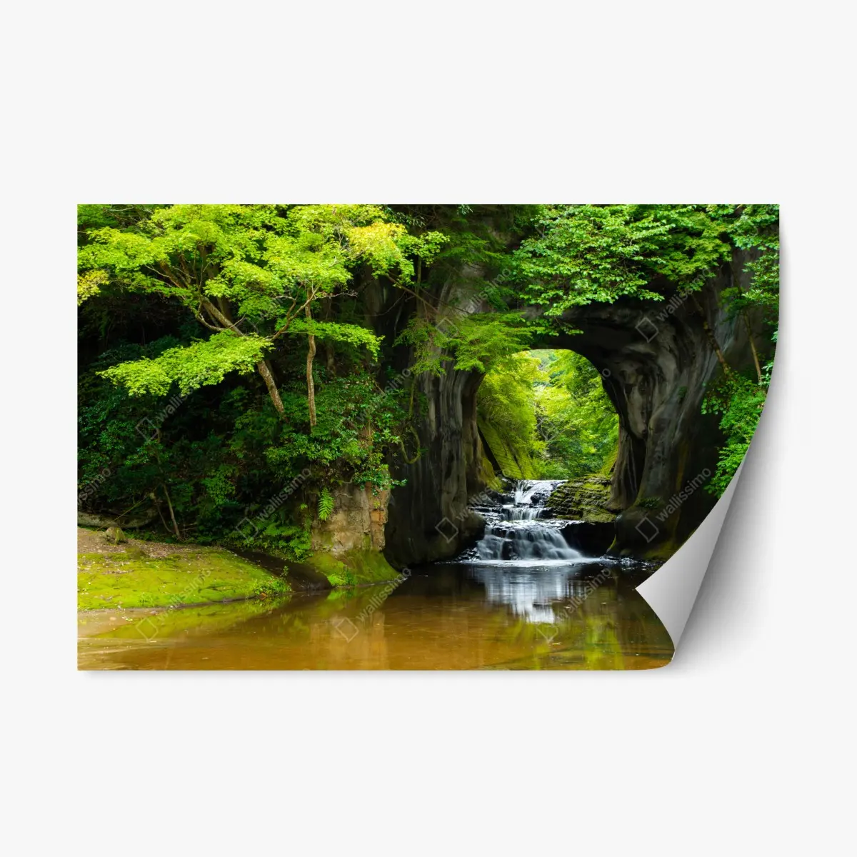 Repositionierbarer Aufkleber geheimer wasserfall im felsbogen – Pixers®