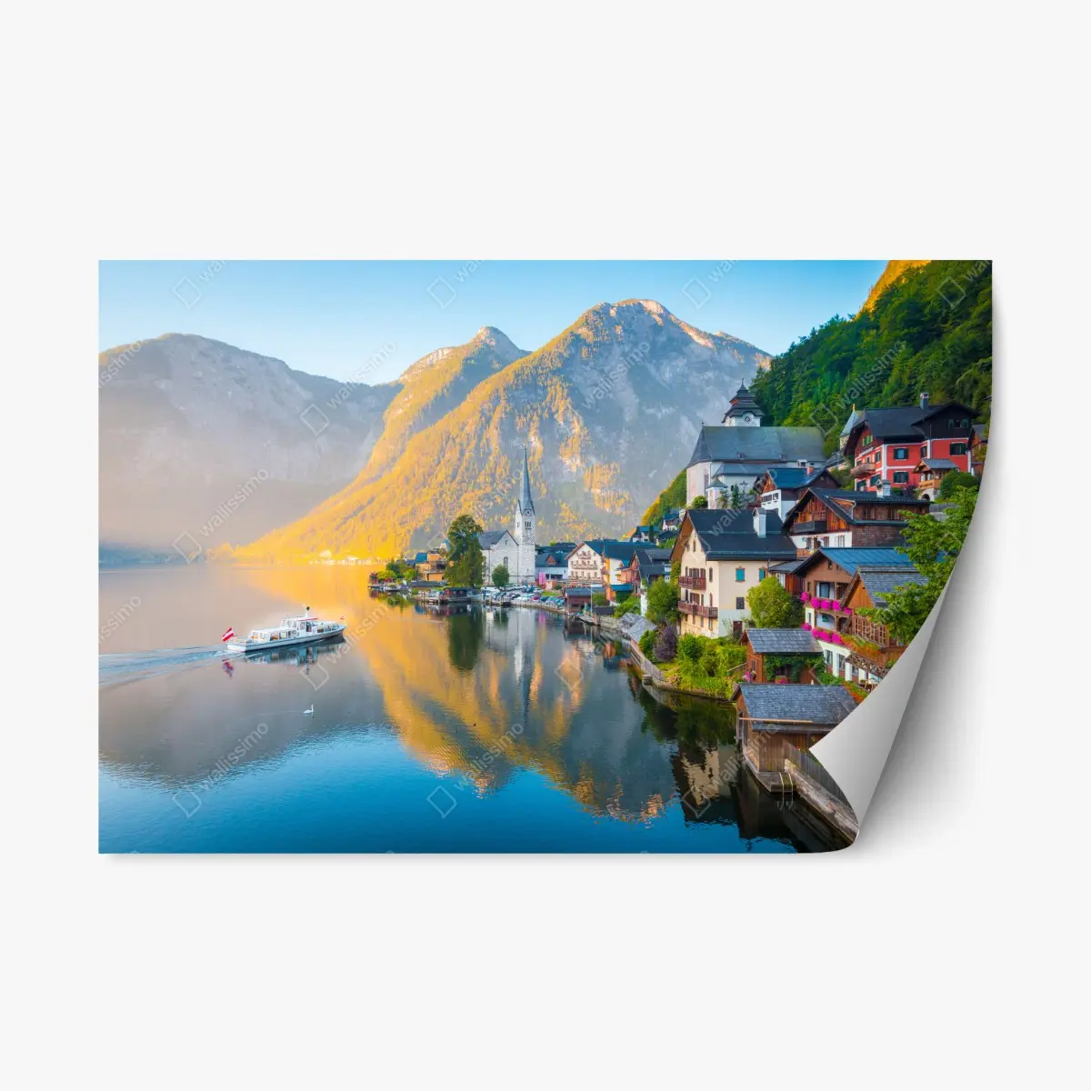 Repositionierbarer Aufkleber morgendlicher lichtglanz über Hallstatt am see – Pixers®