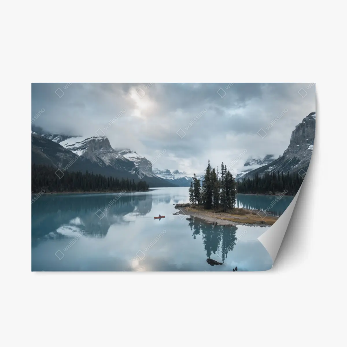 Repositionierbarer Aufkleber ruhiger alpensee mit insel und kajak – Pixers®