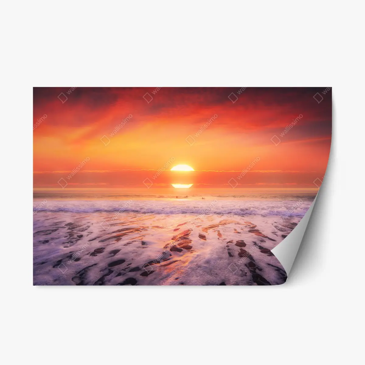 Repositionierbarer Aufkleber goldener sonnenuntergang über ruhigem strand – Pixers®