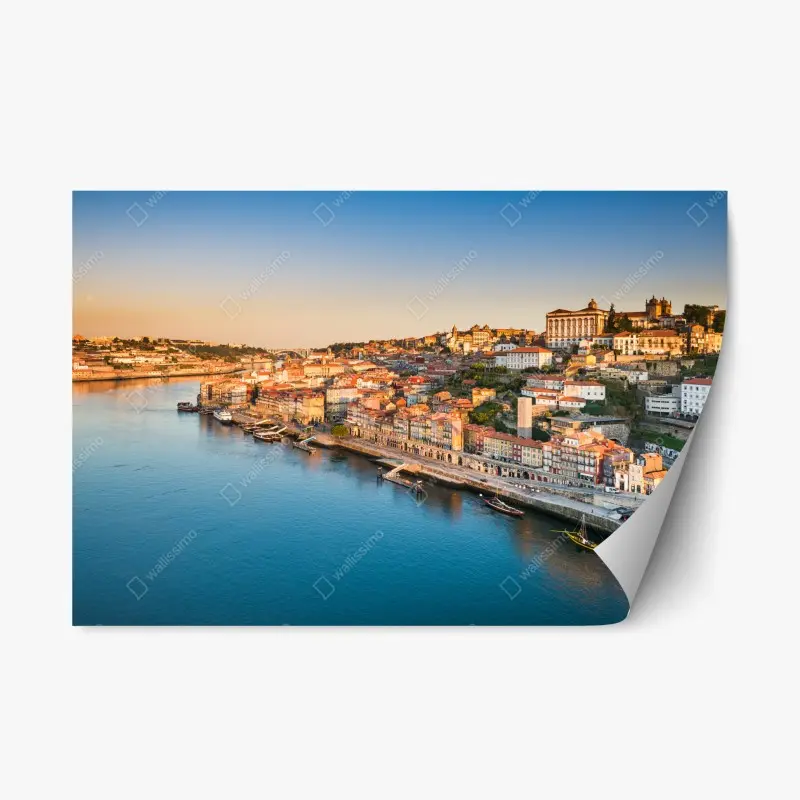 Repositionierbarer Aufkleber sonnige Porto ufer-skyline im goldenen licht
