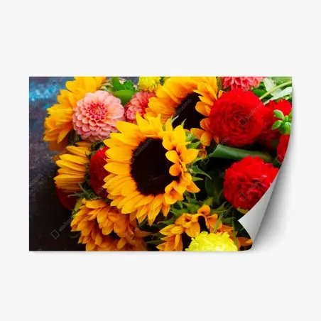 Repositionierbarer Aufkleber nahaufnahme sonnenblumen- und dahlienstrauß – Pixers®