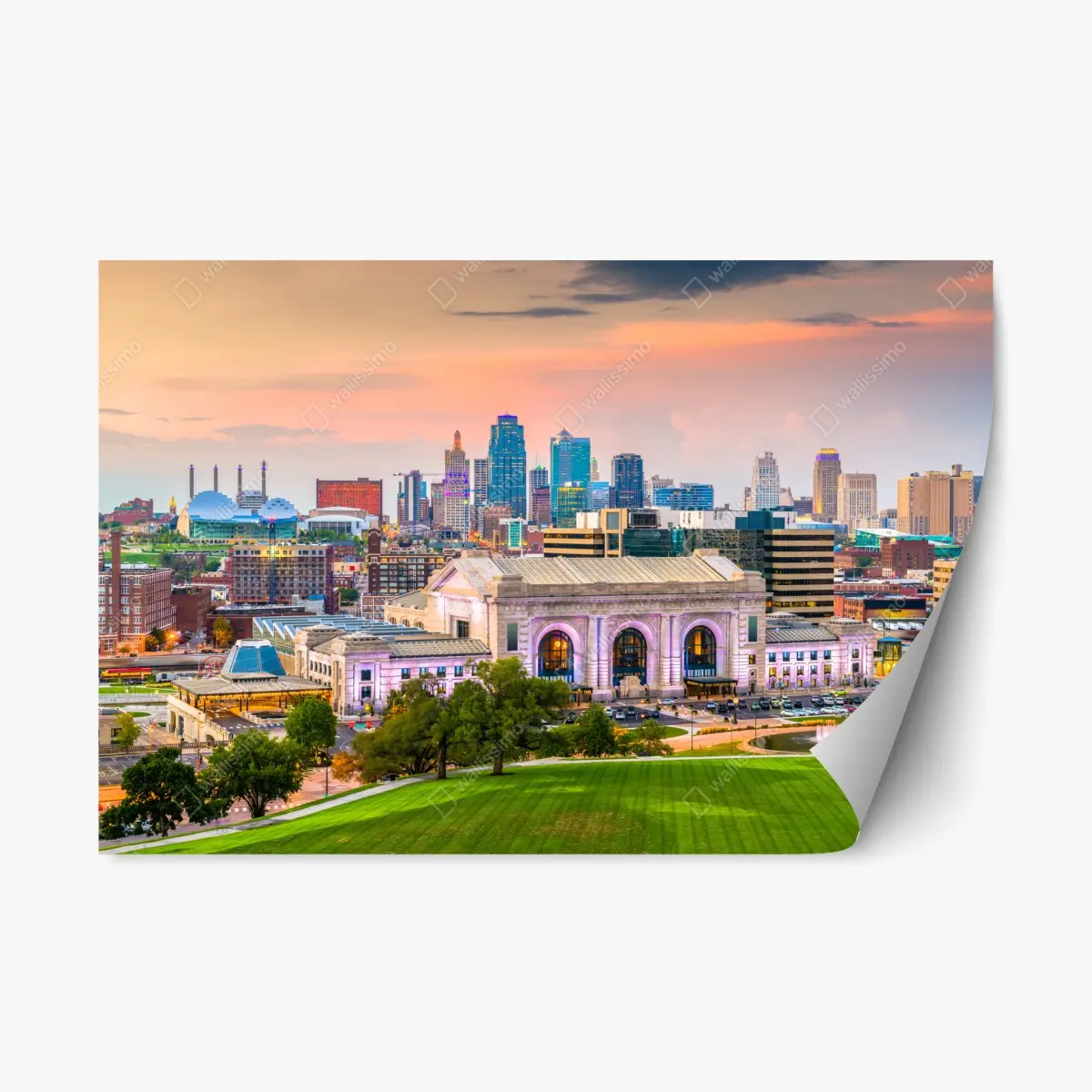 Repositionierbarer Aufkleber Kansas City skyline bei dämmerung – Pixers®
