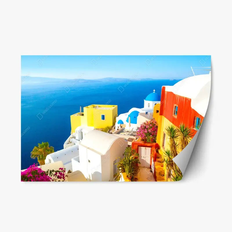 Repositionierbarer Aufkleber sonniges Santorini küstendorf