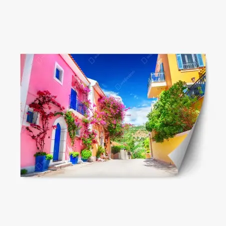 Repositionierbarer Aufkleber bunte gasse auf Kefalonia – Pixers®