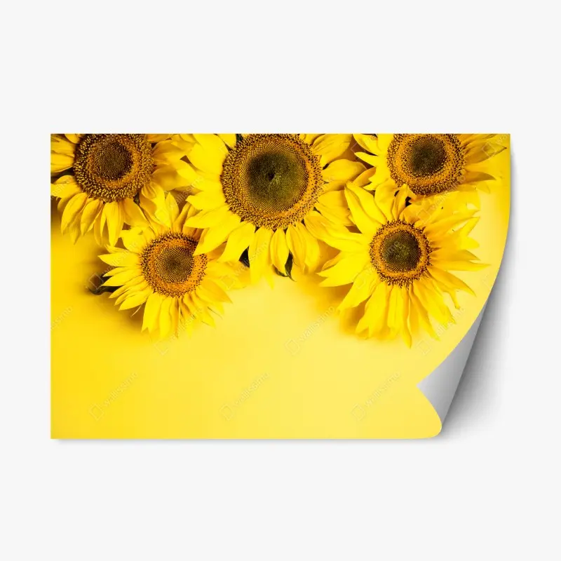Repositionierbarer Aufkleber leuchtender sonnenblumenstrauß auf gelbem hintergrund