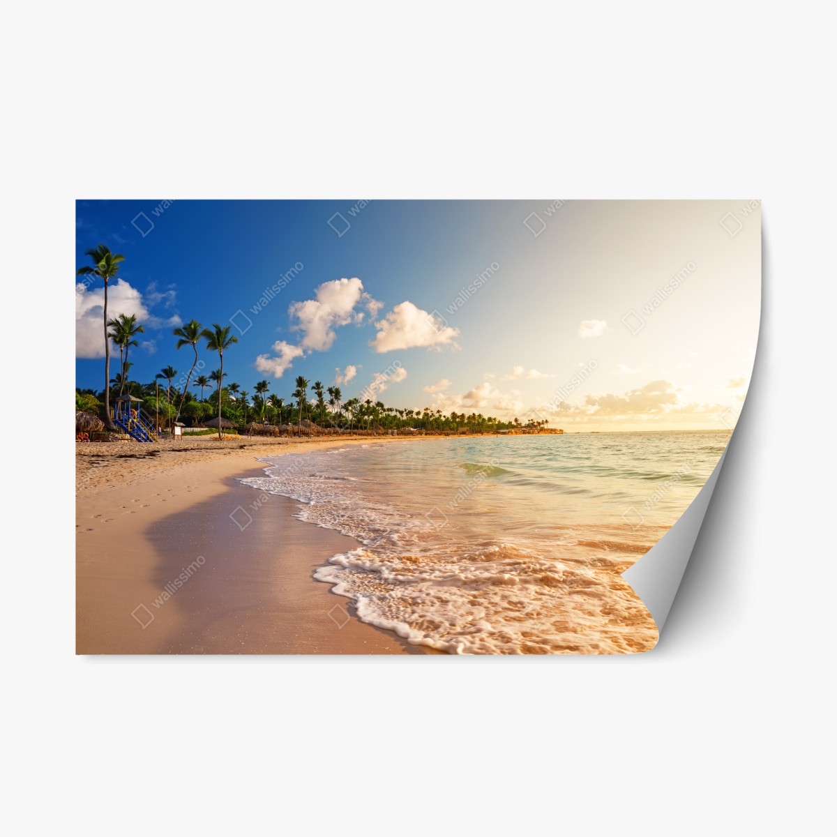 Repositionierbarer Aufkleber tropischer sonnenuntergang am strand mit palmensilhouetten – Pixers®