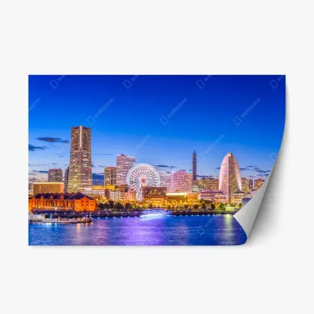 Repositionierbarer Aufkleber Yokohama skyline bei dämmerung – Pixers®