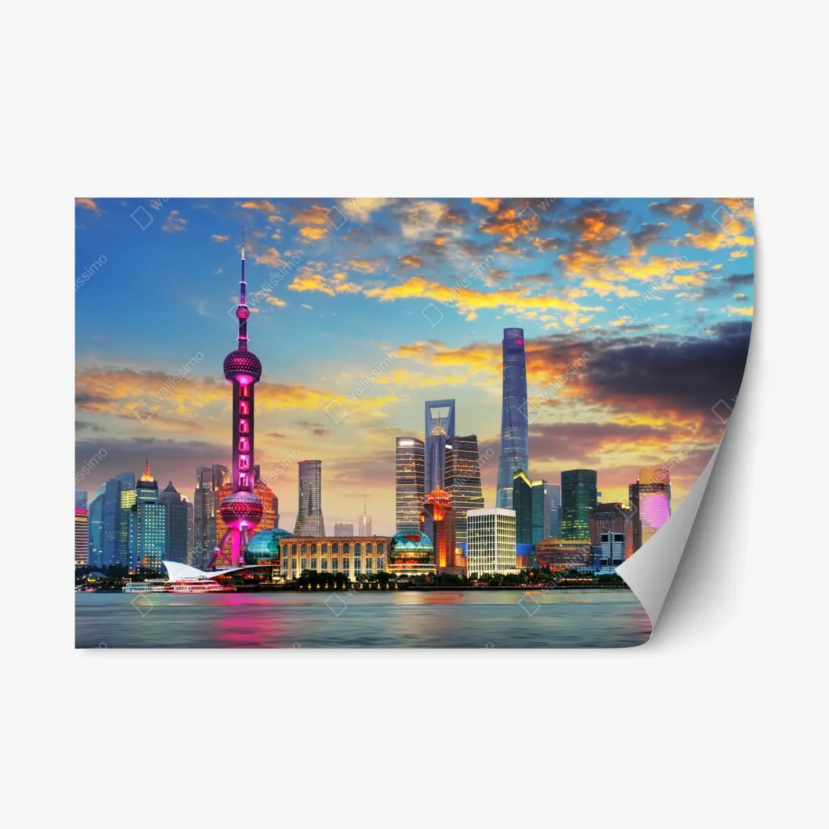 Repositionierbarer Aufkleber Shanghai skyline bei sonnenuntergang – Pixers®