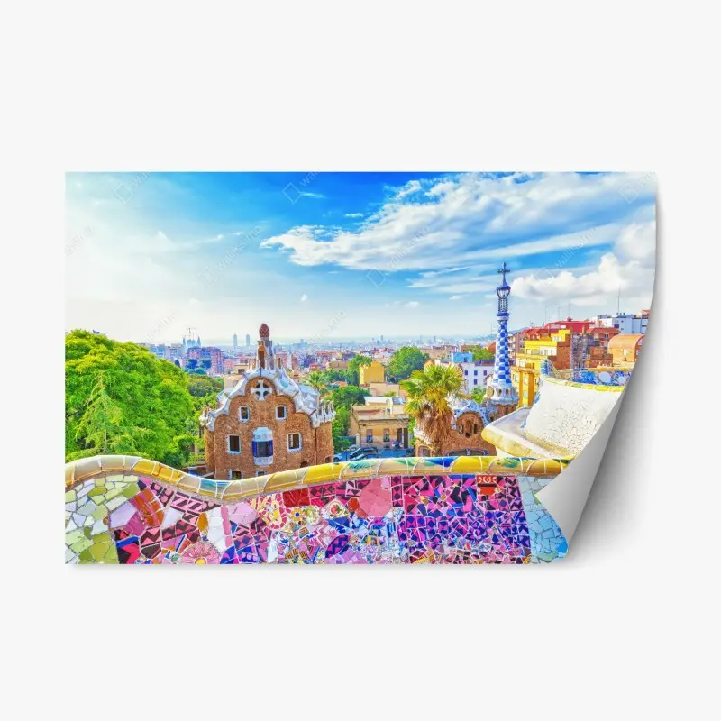 Repositionierbarer Aufkleber lebendiges Barcelona Park Güell mosaik panorama