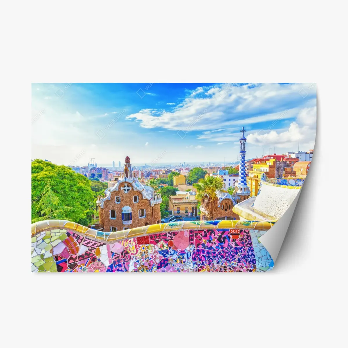 Repositionierbarer Aufkleber lebendiges Barcelona Park Güell mosaik panorama – Pixers®