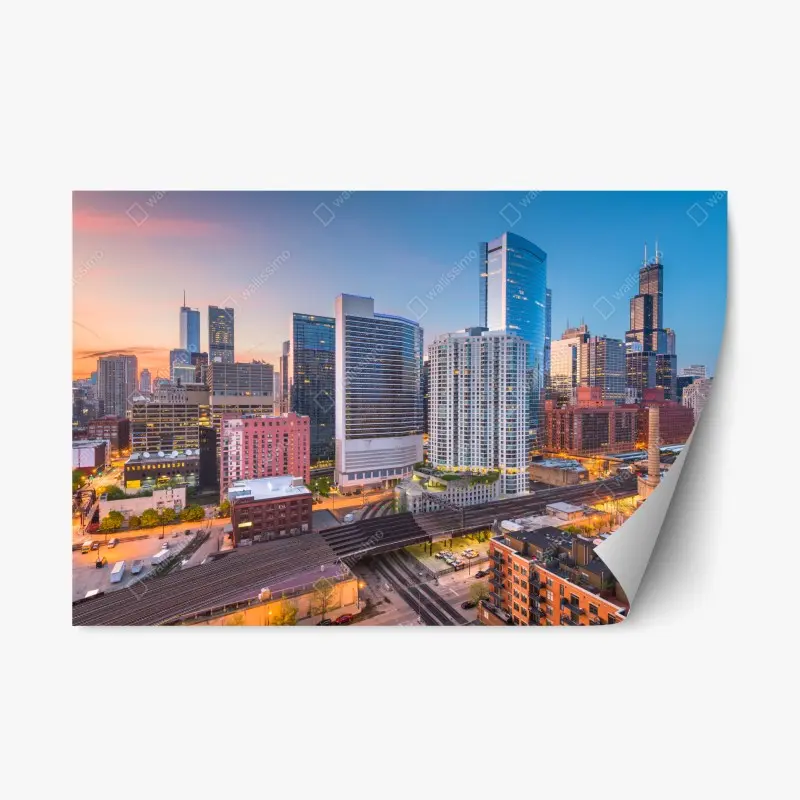 Repositionierbarer Aufkleber Chicago skyline bei dämmerung