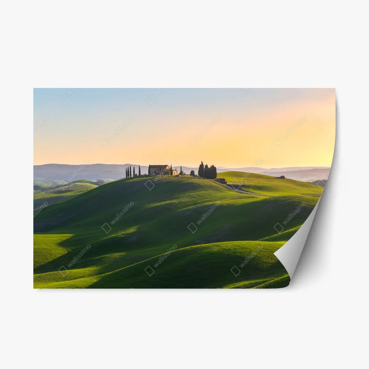 Repositionierbarer Aufkleber bauernhaus auf grünen hügeln, Crete Senesi – Pixers®