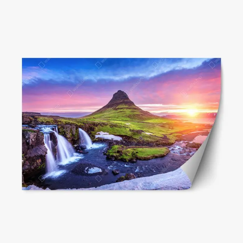 Repositionierbarer Aufkleber Kirkjufell bei sonnenaufgang