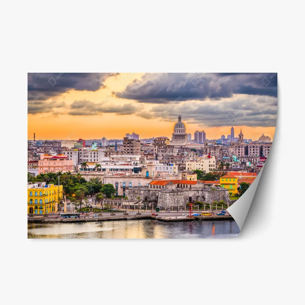 Repositionierbarer Aufkleber Havanna skyline bei sonnenuntergang – Pixers®