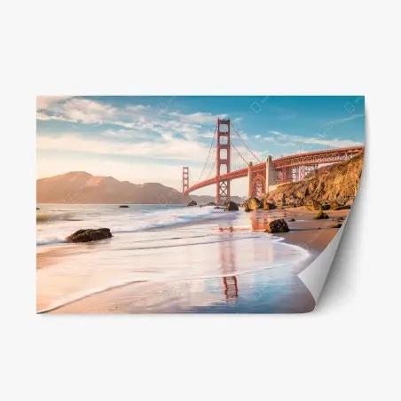 Repositionierbarer Aufkleber San Francisco Golden Gate Bridge bei sonnenuntergang – Pixers®