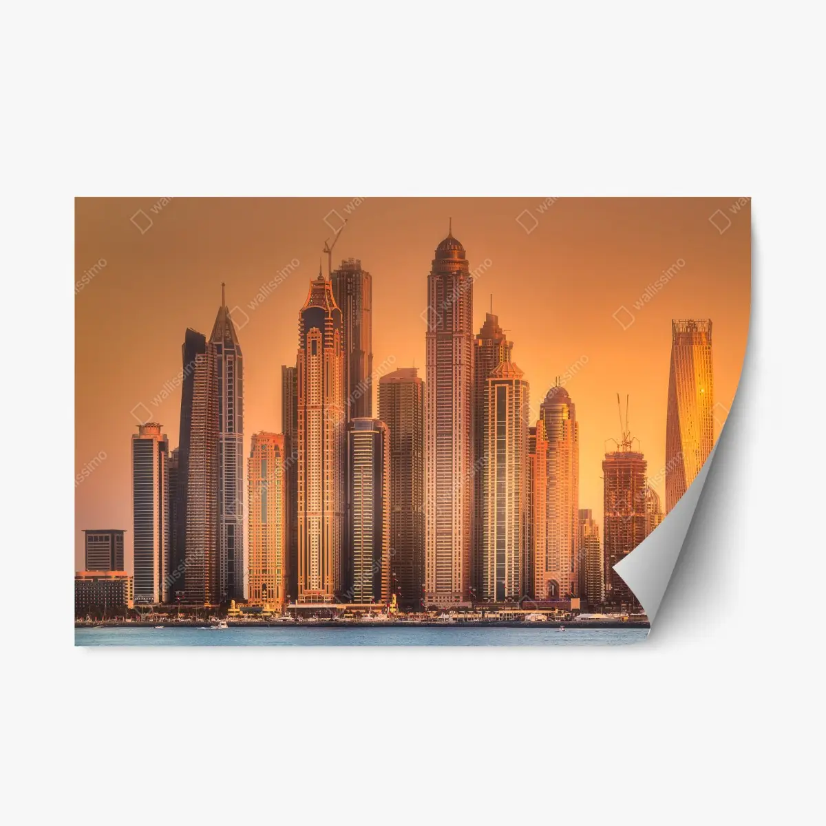 Repositionierbarer Aufkleber Dubai skyline im goldenen licht – Pixers®