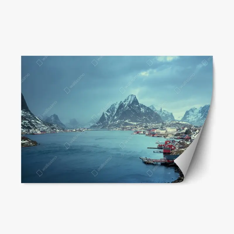 Repositionierbarer Aufkleber Reine winterlicher fjord in den Lofoten