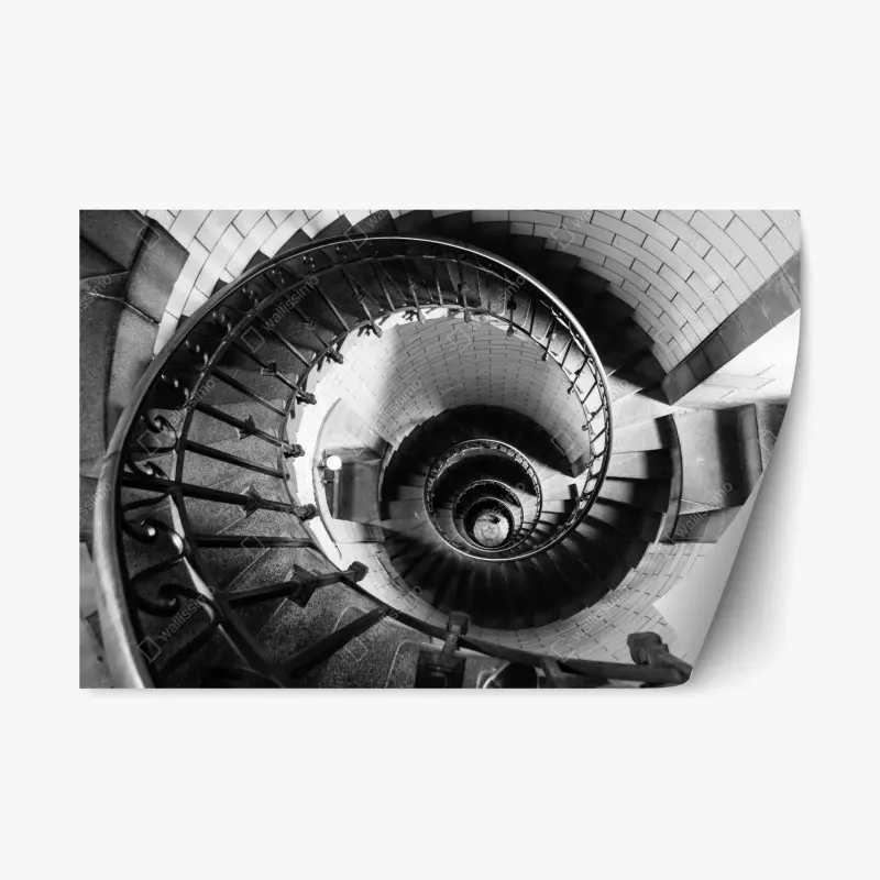 Repositionierbarer Aufkleber spiraltreppe in monochromer perspektive